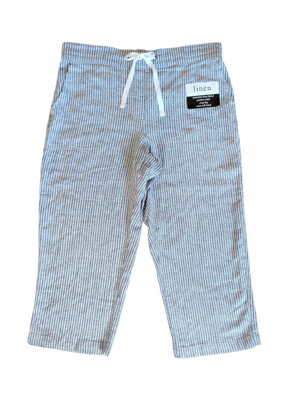 NWT Dash Thick & Thin Stripe Linen Crop Capri Pants MEDIUM Blue White DA160